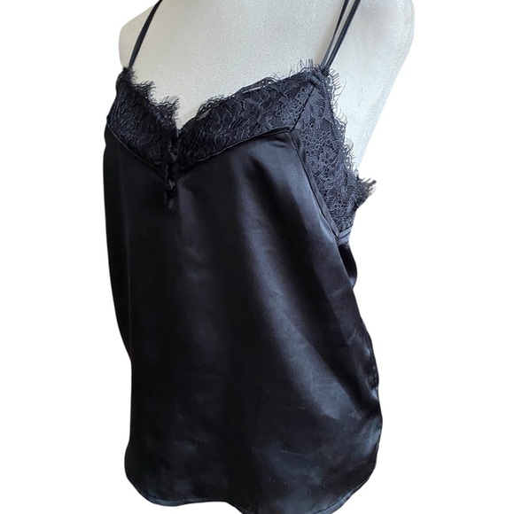 Abercrombie & Fitch Black Lace Satin Cami Tank Top Vtg Y2k Women S Blouse Button - Picture 2 of 8